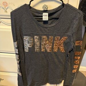 PINK Victoria's Secret Gray Long Sleeve with Sequin Logo